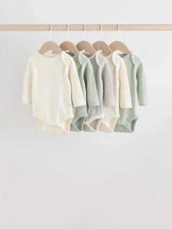 Grijs-groen - Set van 5 rompers met lange mouwen