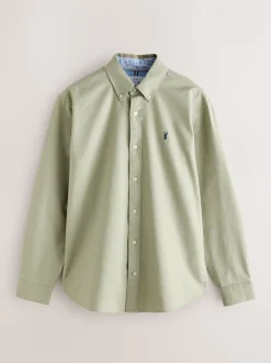 Grijs-groen - Slim Fit - Oxford-hemd met lange mouwen