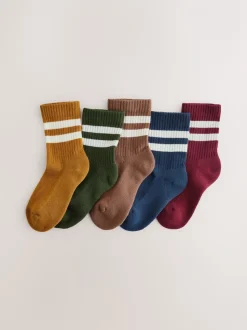 Grijs/marineblauw - Set van 5 paar geribbelde sokken met verzacht voetbed, katoengehalte en gekleurde boorden