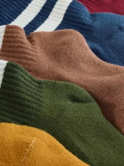 Grijs/marineblauw - Set van 5 paar geribbelde sokken met verzacht voetbed, katoengehalte en gekleurde boorden