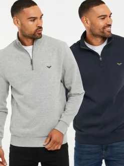 Grijs/marineblauw - Threadbare sweatshirts met korte rits 2 stuks
