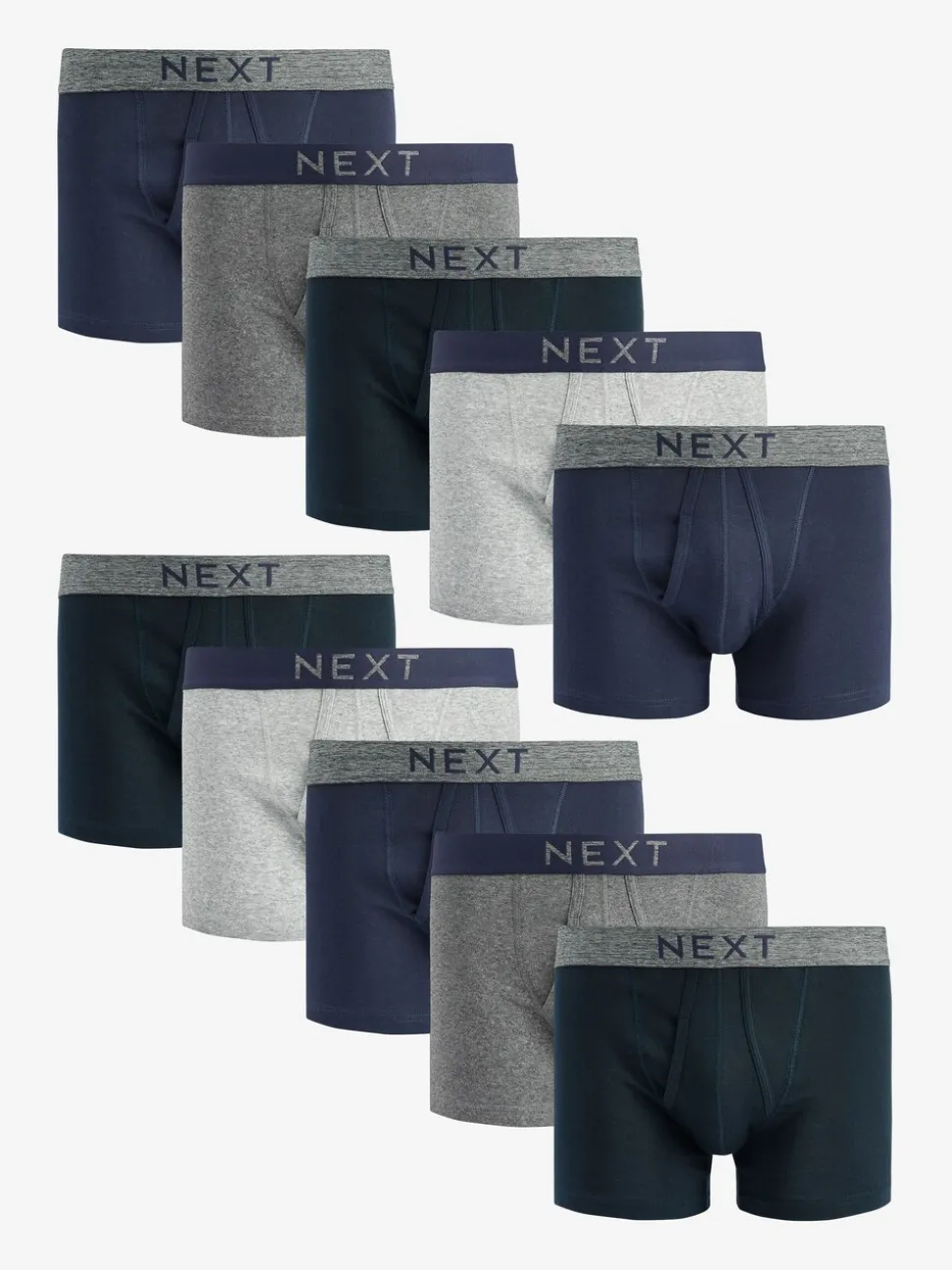Grijs/marineblauw - Verpakking van 10 - A-frontboxershorts van 100% zuiver katoen