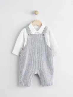 Grijs/wit - Set met bretelbroeken en Bodysuit van geweven katoen voor baby's (0mnd-3jr)