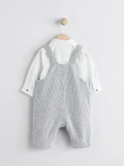 Grijs/wit - Set met bretelbroeken en Bodysuit van geweven katoen voor baby's (0mnd-3jr)