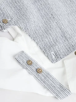 Grijs/wit - Set met bretelbroeken en Bodysuit van geweven katoen voor baby's (0mnd-3jr)
