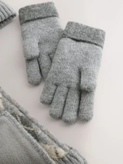 Grijs/wit Argyle - Set van 3 -delige muts, sjaal en handschoenen (3-16jr)