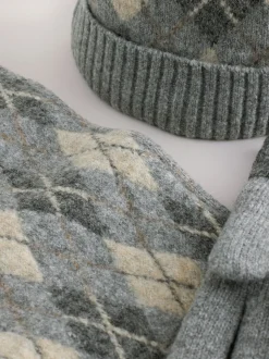 Grijs/wit Argyle - Set van 3 -delige muts, sjaal en handschoenen (3-16jr)