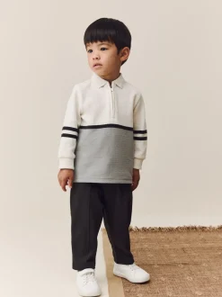 Grijs/witte rits - Set van poloshirt met lange mouwen en joggingbroek (3mnd-7jr)