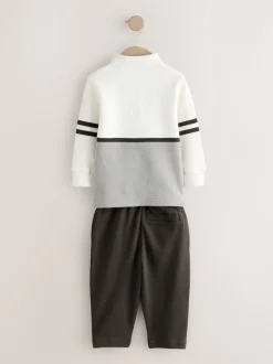 Grijs/witte rits - Set van poloshirt met lange mouwen en joggingbroek (3mnd-7jr)