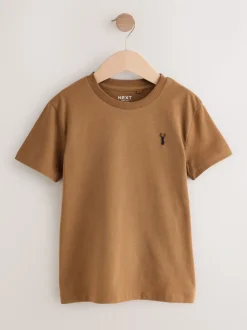 Grijs/zwart/kakigroen/lichtbruin - T-shirts met korte mouwen en geborduurd rendier, verpakking van 4 (3-16jr)