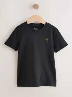 Grijs/zwart/kakigroen/lichtbruin - T-shirts met korte mouwen en geborduurd rendier, verpakking van 4 (3-16jr)