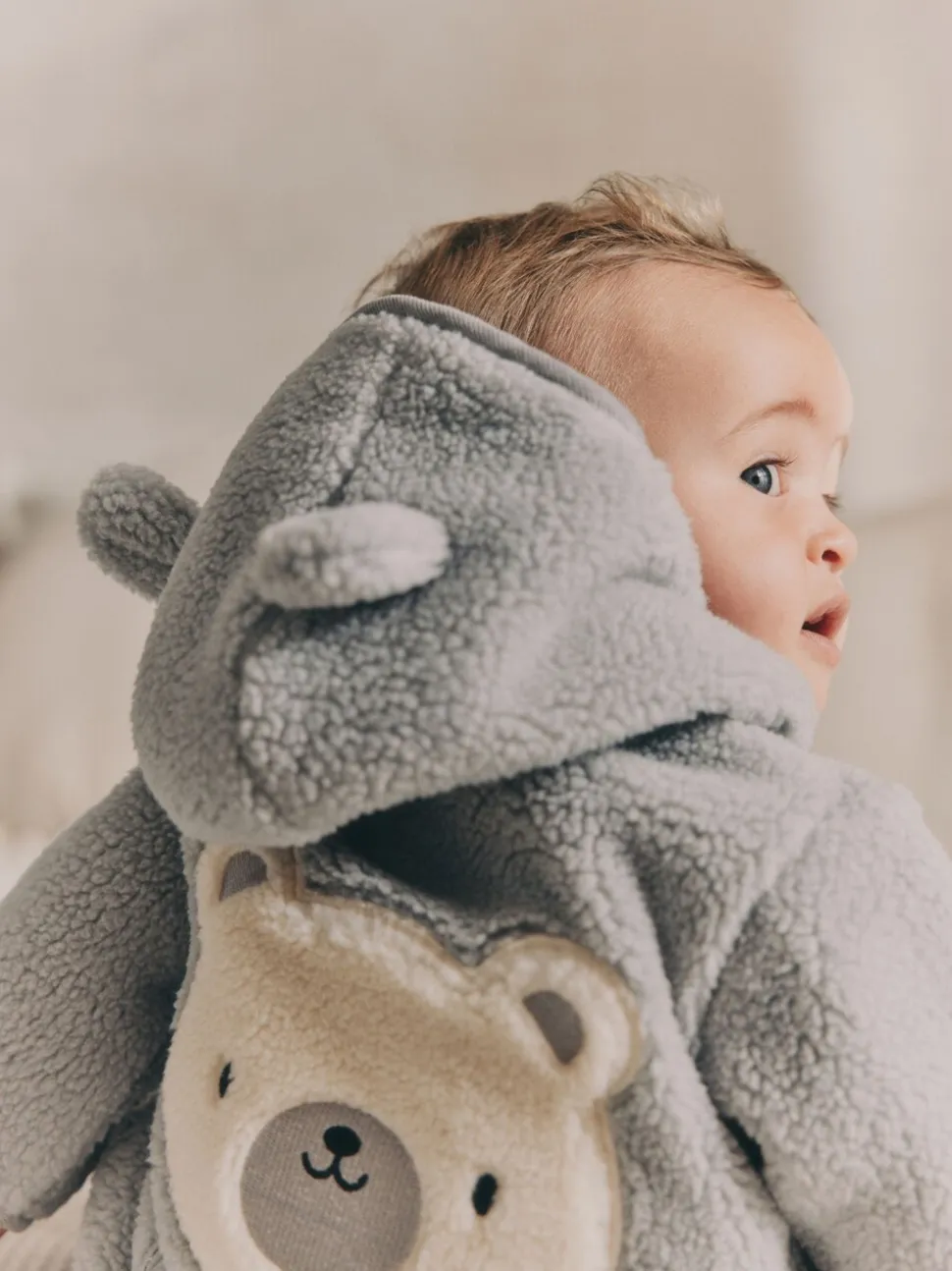 Grijze beer - Knusse Borg Fleece Babyjack