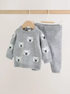 Grijze beer - Set van gebreide top en legging (0mnd -2jr)