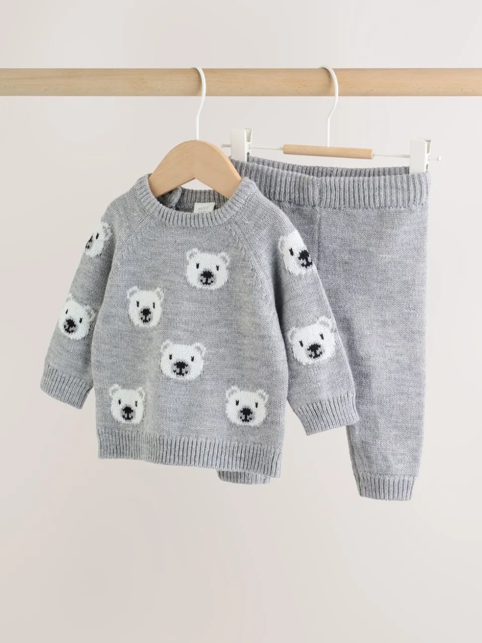 Grijze beer - Set van gebreide top en legging (0mnd -2jr)