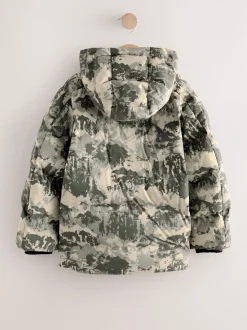 Grijze camouflageprint - Regenbestendige gewatteerde jas met microfleece voering (3-17jr)
