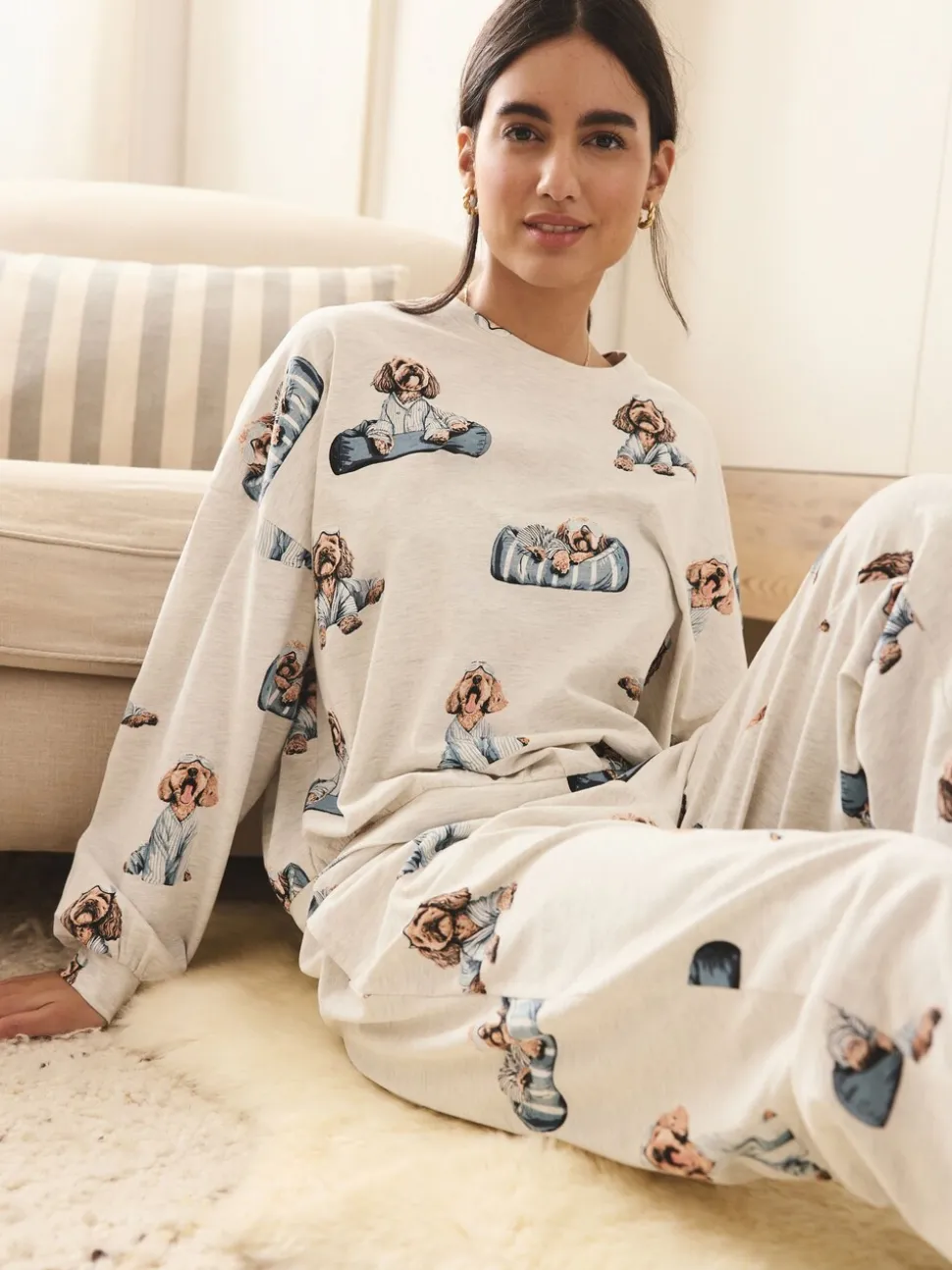 Grijze Charlie the Cockapoo - Pyjama met lange mouwen