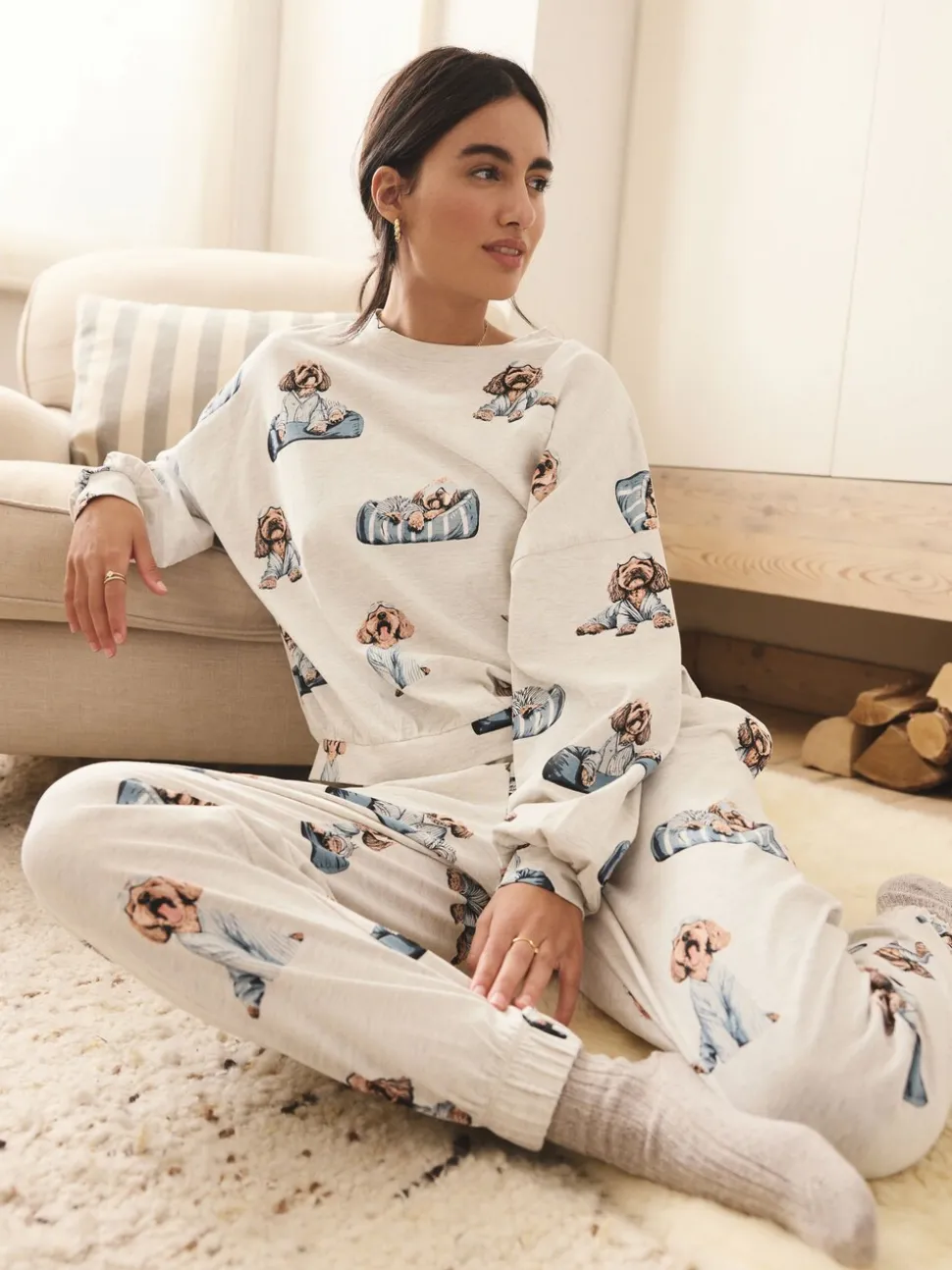 Grijze Charlie the Cockapoo - Pyjama met lange mouwen