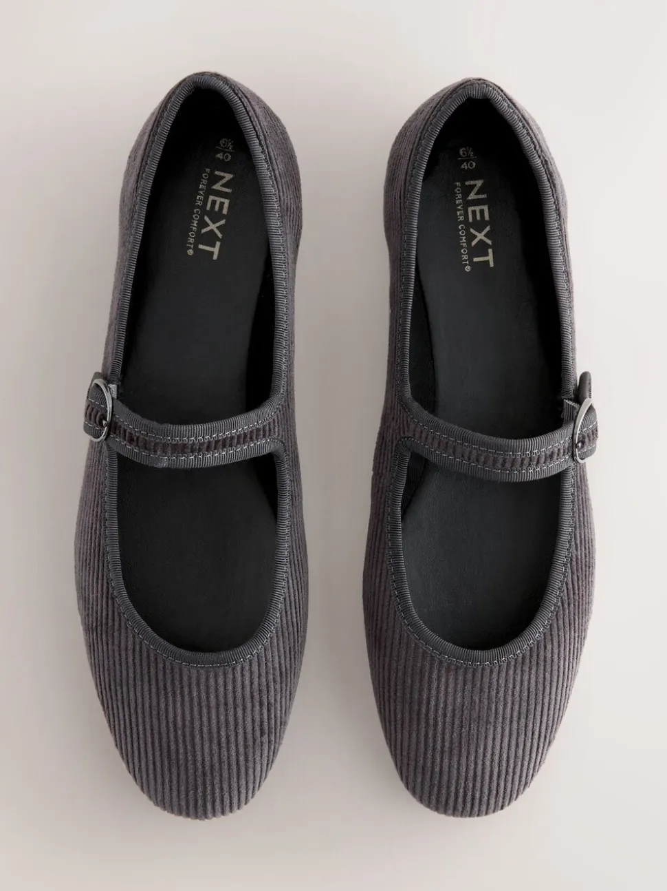 Grijze corduroy - Forever Comfort Round Toe Buckle Detail Mary Jane Shoes