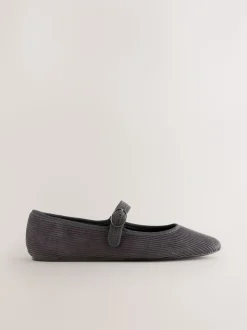 Grijze corduroy - Forever Comfort Round Toe Buckle Detail Mary Jane Shoes