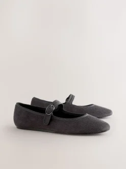 Grijze corduroy - Forever Comfort Round Toe Buckle Detail Mary Jane Shoes