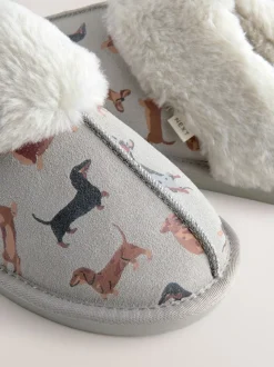 Grijze tekkel - Suède pantoffelmuiltjes