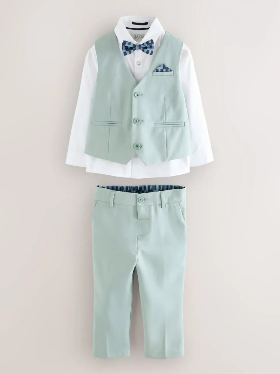 Groen - Baker by Ted Baker set van gilet, overhemd en broek