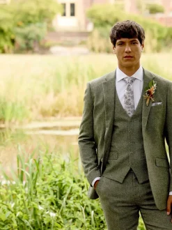 Groen - Enkele knoop - Skopes Jude maatsnit-kostuumjasje van tweed
