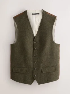 Groen - Herringbone Wool Blend Suit Waistcoast