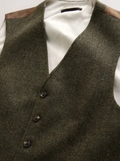 Groen - Herringbone Wool Blend Suit Waistcoast