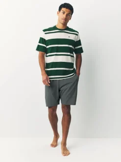 Groen - Jersey pyjamaset met strepen en korte mouwen