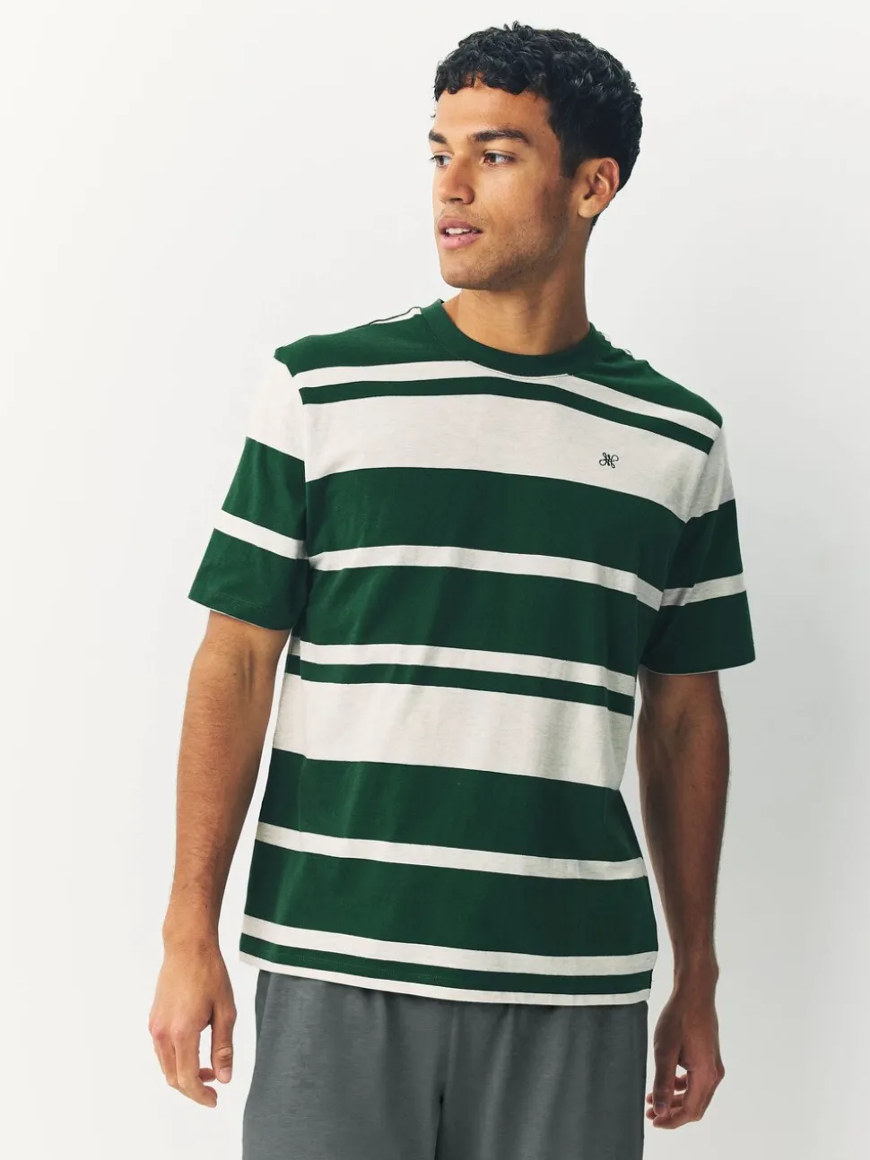 Groen - Jersey pyjamaset met strepen en korte mouwen