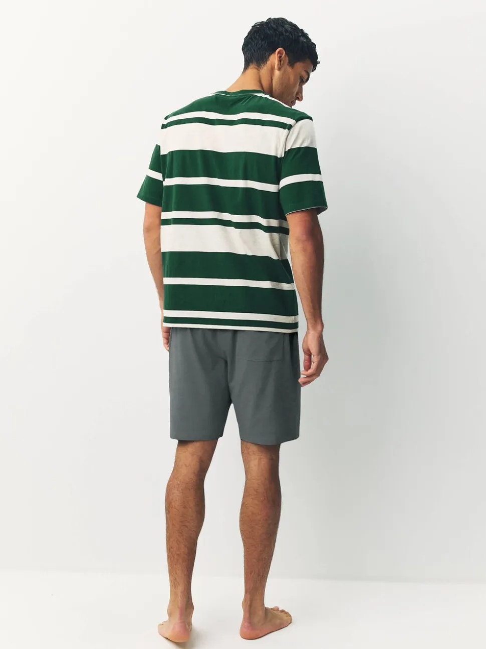 Groen - Jersey pyjamaset met strepen en korte mouwen