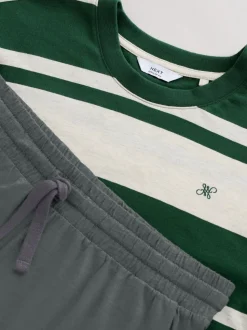Groen - Jersey pyjamaset met strepen en korte mouwen