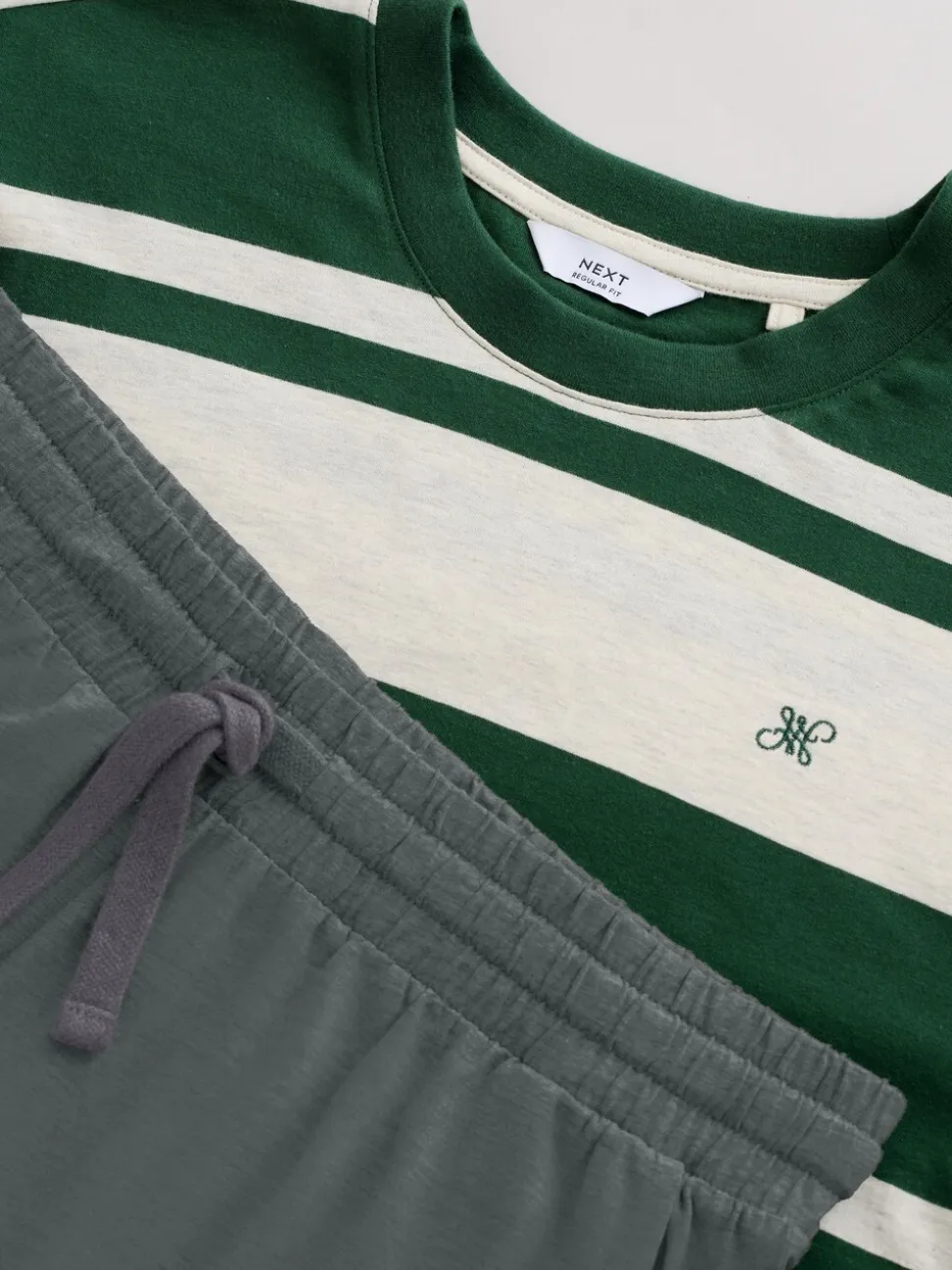 Groen - Jersey pyjamaset met strepen en korte mouwen