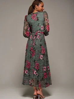 Groen - Jolie Moi Long Sleeve Printed Lace Midaxi Dress