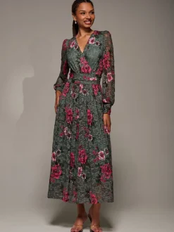 Groen - Jolie Moi Long Sleeve Printed Lace Midaxi Dress
