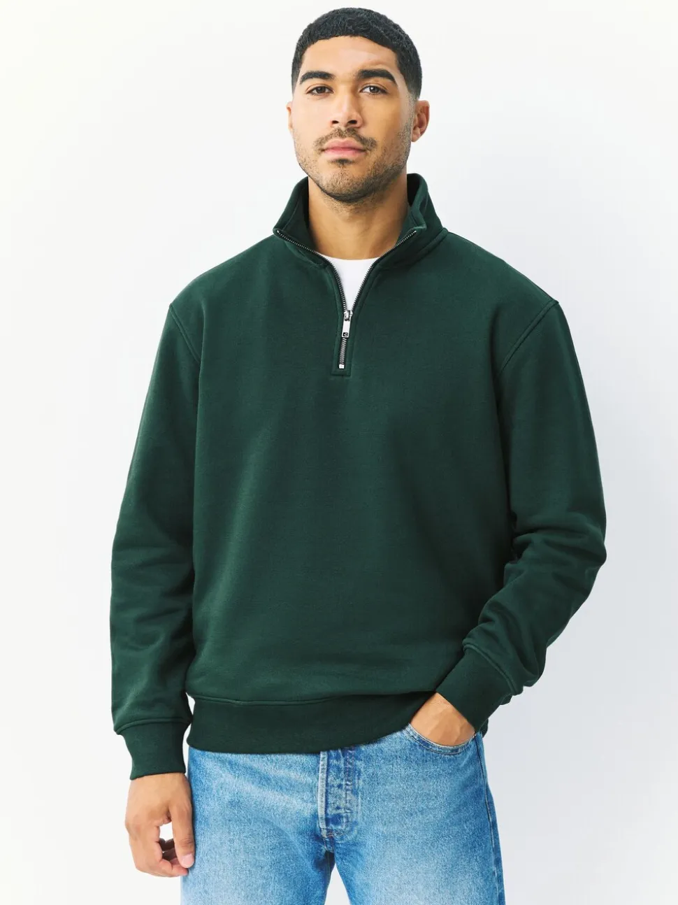 Groen - Kwartrits - Sweatshirt van jersey met hoog katoengehalte
