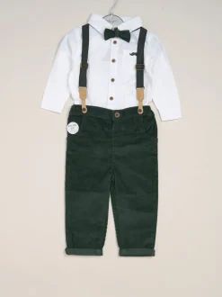 Groen - Little Gent Corduroy Bow Tie Mock Shirt and Trousers With Braces Outfit Set