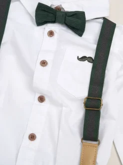 Groen - Little Gent Corduroy Bow Tie Mock Shirt and Trousers With Braces Outfit Set