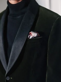 Groen - Normale Pasvorm - Signature Pontoglio Italiaanse fluwelen blazer met sjaalkraag