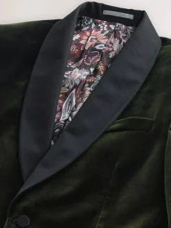 Groen - Normale Pasvorm - Signature Pontoglio Italiaanse fluwelen blazer met sjaalkraag