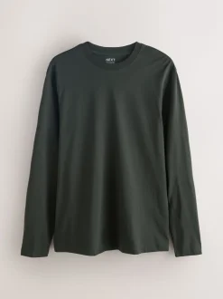 Groen - Normale Pasvorm - T-shirt met lange mouwen en ronde hals