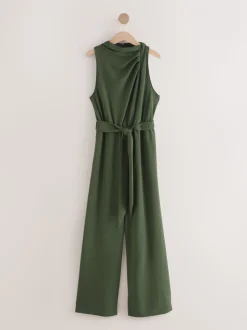 Groen - Occasion Cowl Neck Sleeveless Jersey Jumpsuit