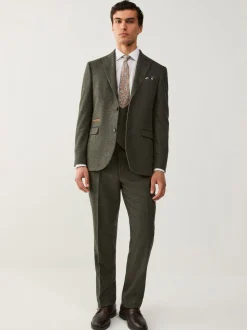 Groen - Regular Fit Nova Fides Italian Wool Blend Trimmed Check Suit Waistcoat