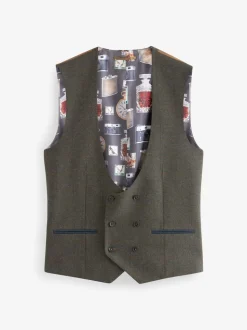 Groen - Regular Fit Nova Fides Italian Wool Blend Trimmed Check Suit Waistcoat