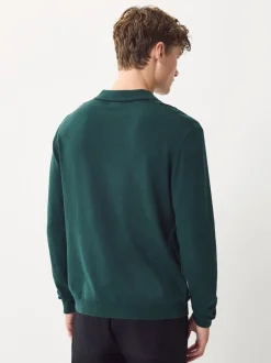 Groen - Regular-fit poloshirt met lange mouwen, streepdessin en hoog katoengehalte