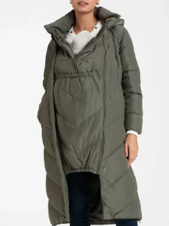 Groen - Seraphine 3-In-1 Lange Chevron Puffer zwangerschapsjas