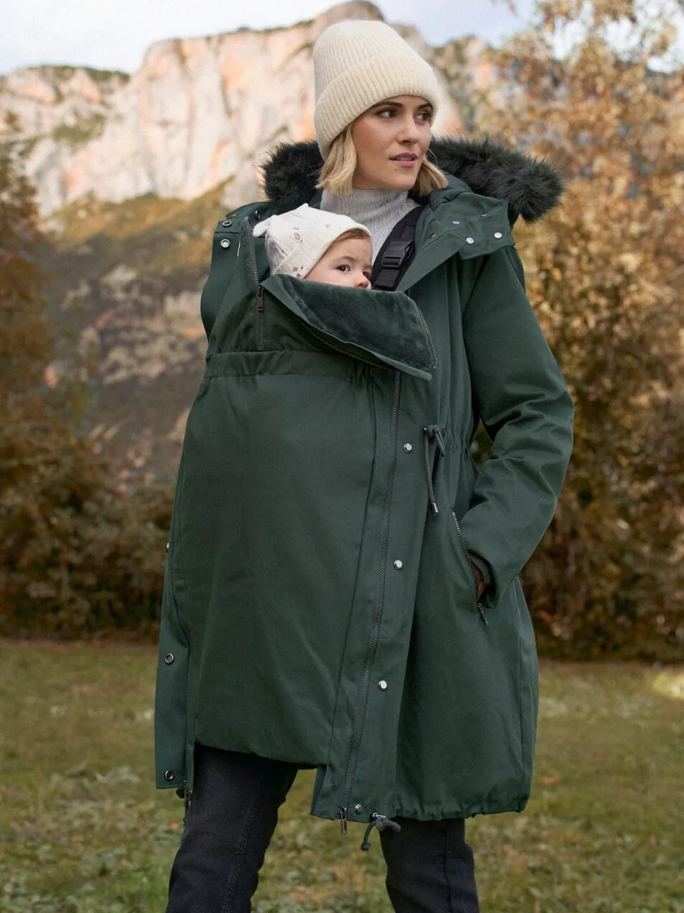 Groen - Seraphine Premium Sub-Zero donsgevulde 3-in-1 zwangerschaps- en draagparka