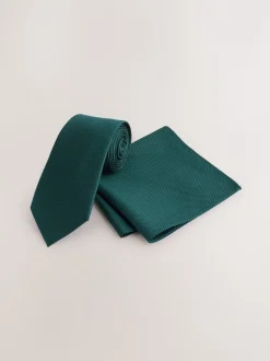 Groen - Set met textuurrijke stropdas en pochet