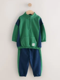 Groen - Set van top met halve rits en joggingbroek (3mnd-7jr)